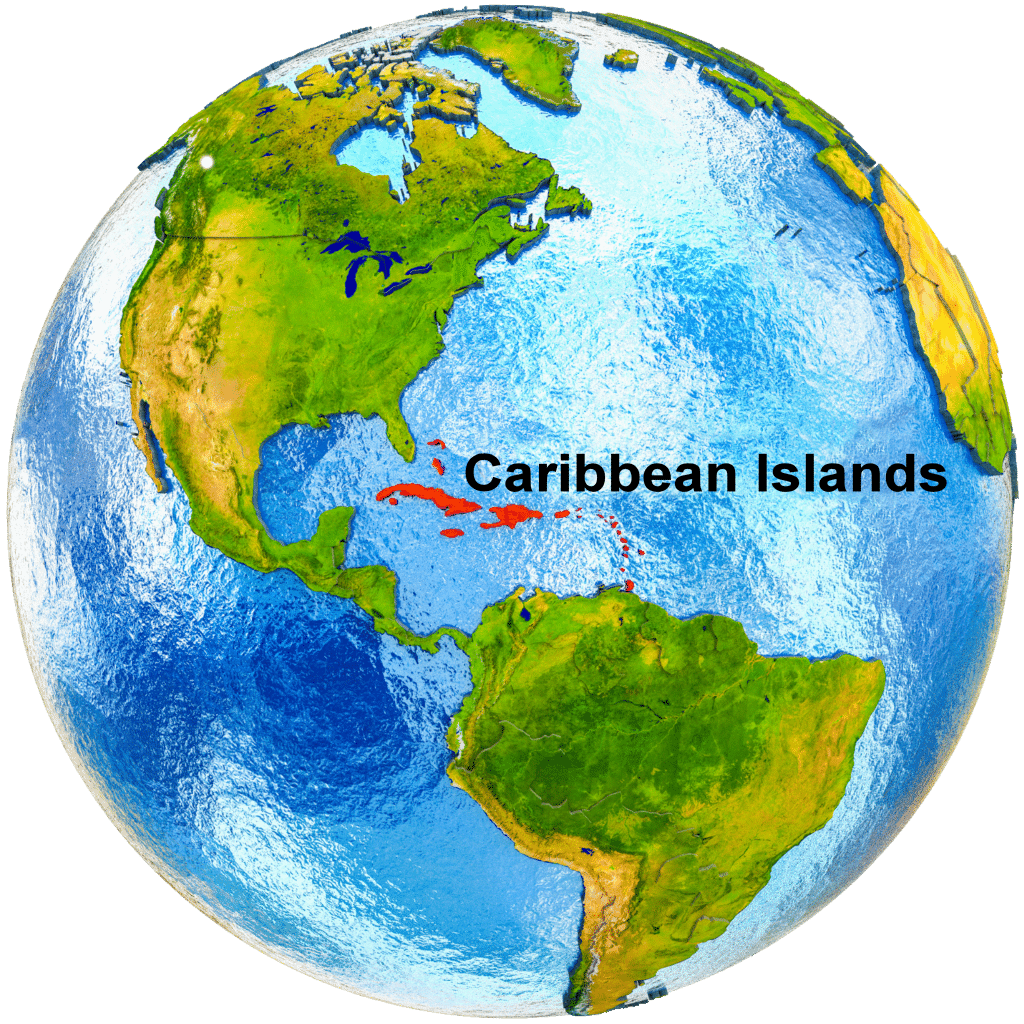Caribbean Islands on a globe