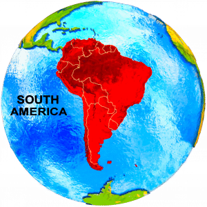 South America on a globe